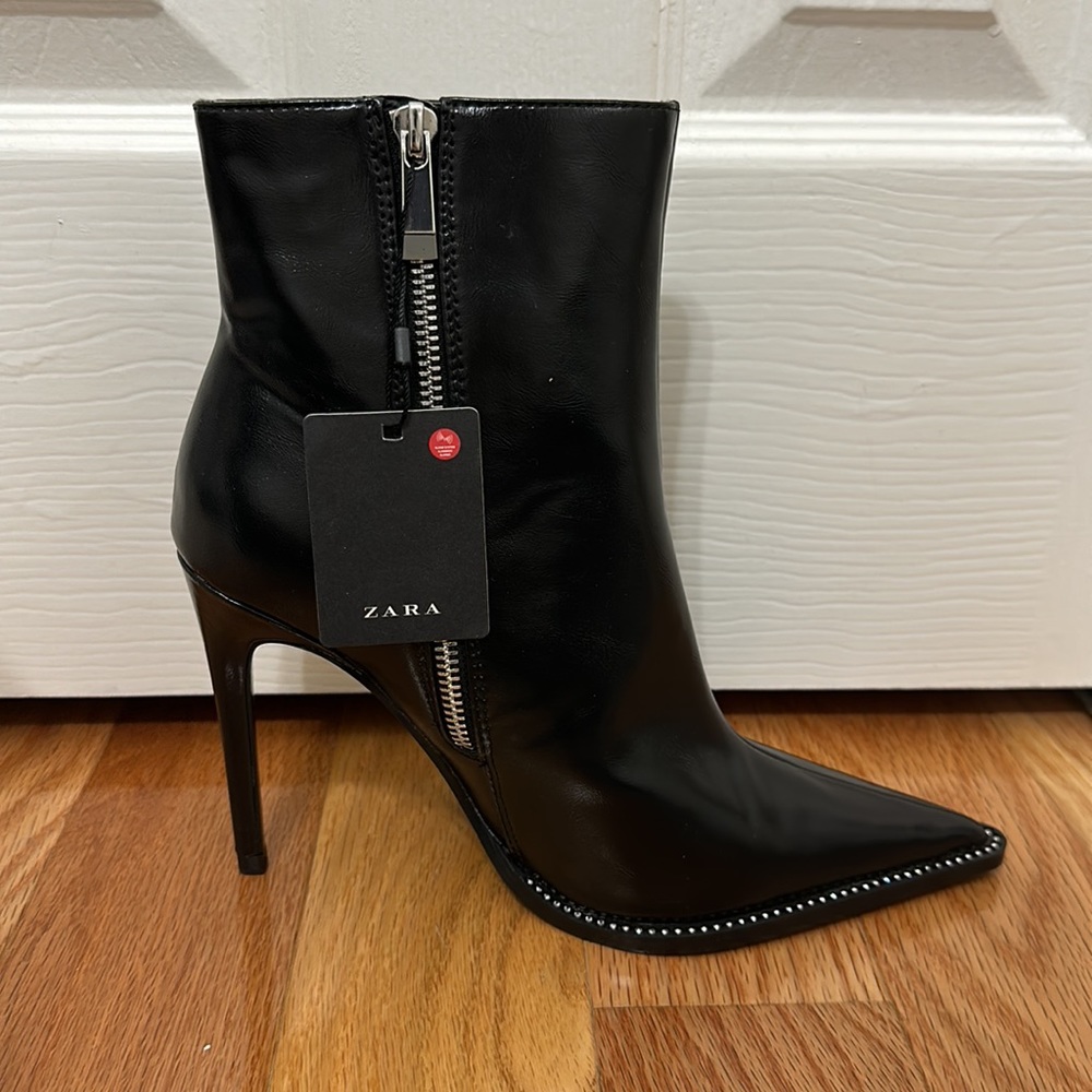 Zara Leather Rhinestone Booties - Picture 3 of 6